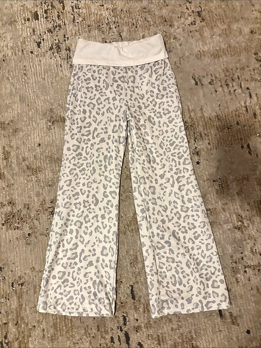 Animal Print fold overs Wide Leg Pants in Cream & Gray